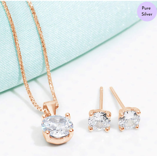 Rose Dusk Elegance Rose-Gold Plated 925 Silver CZ Jewelry Set