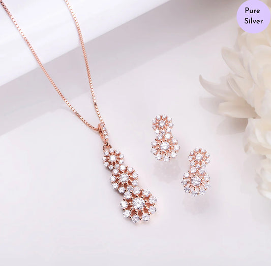 Floral Muse Rose Gold Plated 925 Silver Jewelry Set