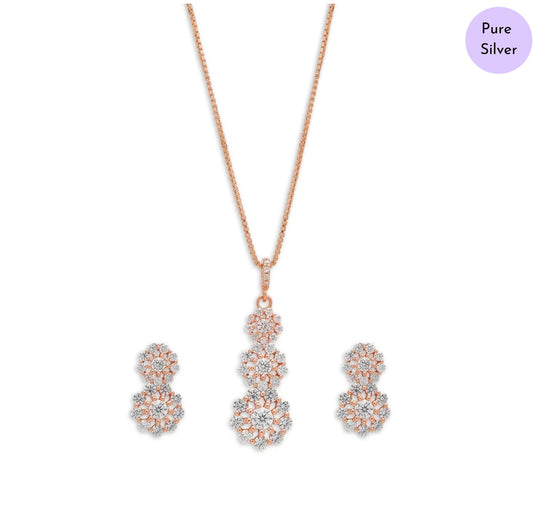 Floral Muse Rose Gold Plated 925 Silver Jewelry Set
