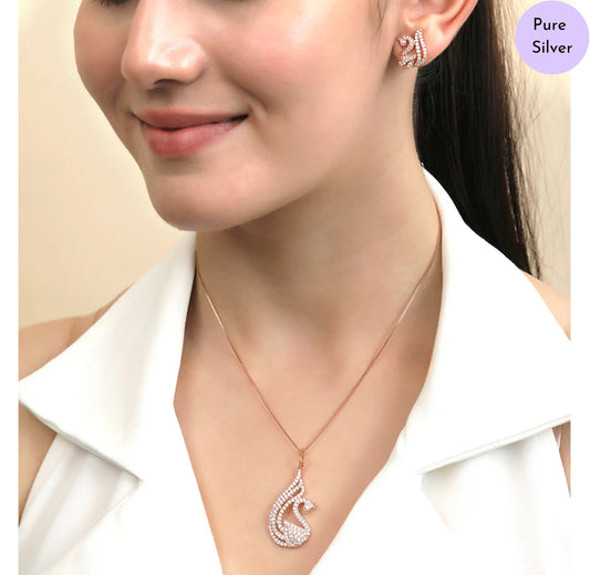 Grace of Swan Rose Gold Plated 925 Silver Jewelry Set
