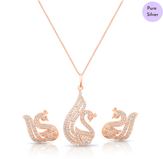 Grace of Swan Rose Gold Plated 925 Silver Jewelry Set