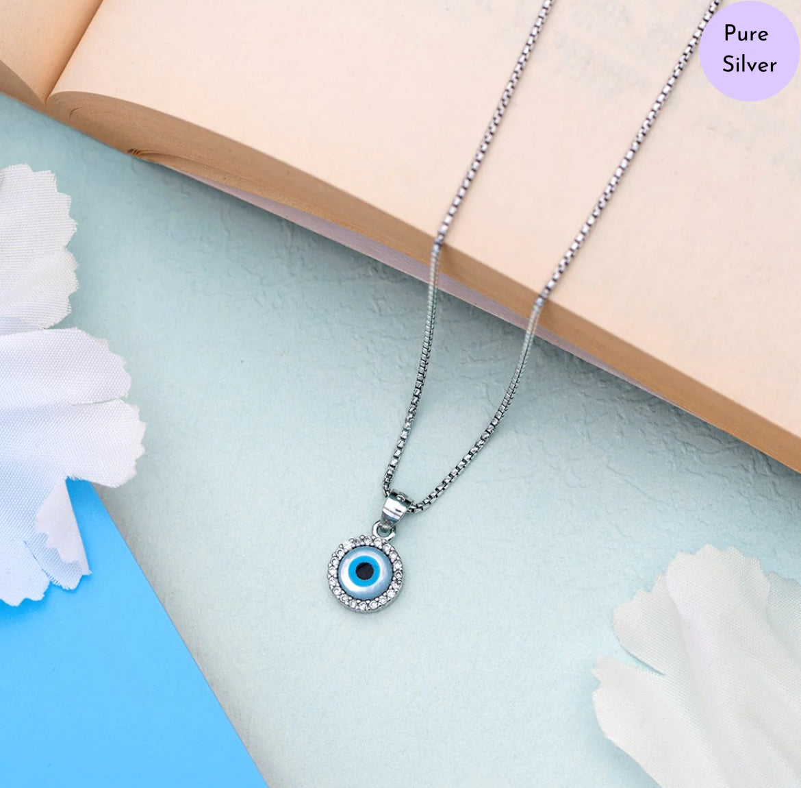 Eveil Eye Essence Rhodium Plated CZ 925 Silver Necklace