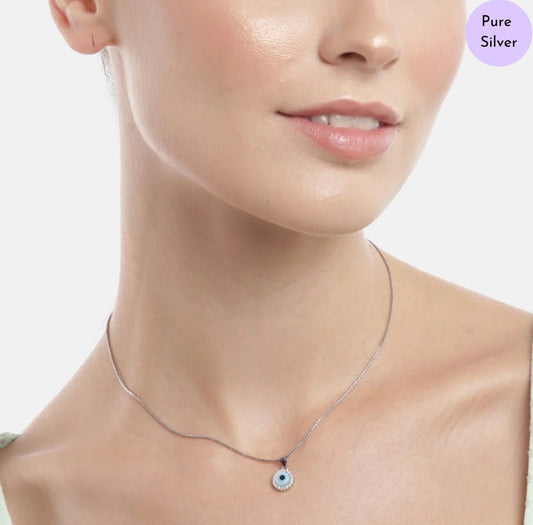 Eveil Eye Essence Rhodium Plated CZ 925 Silver Necklace