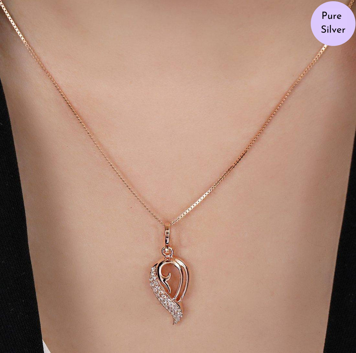 Ethernal Wings 925 Silver Rose Gold Plated Pendant with Chain
