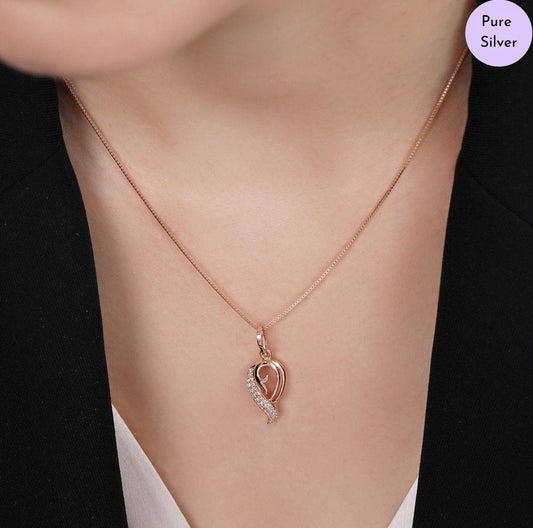 Ethernal Wings 925 Silver Rose Gold Plated Pendant with Chain