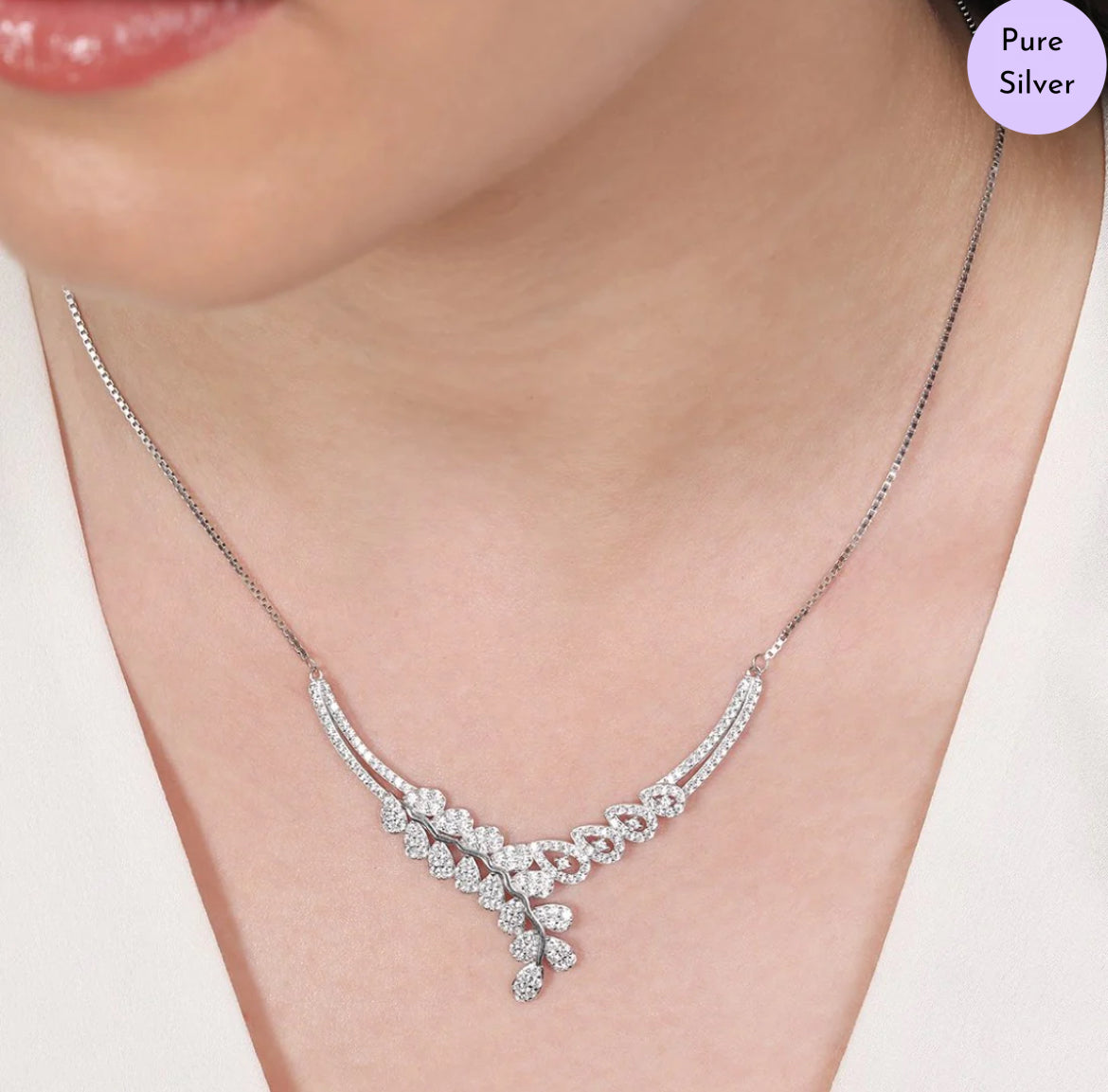 Pure Essence Drop Rhodium Plated 925 Silver Necklace