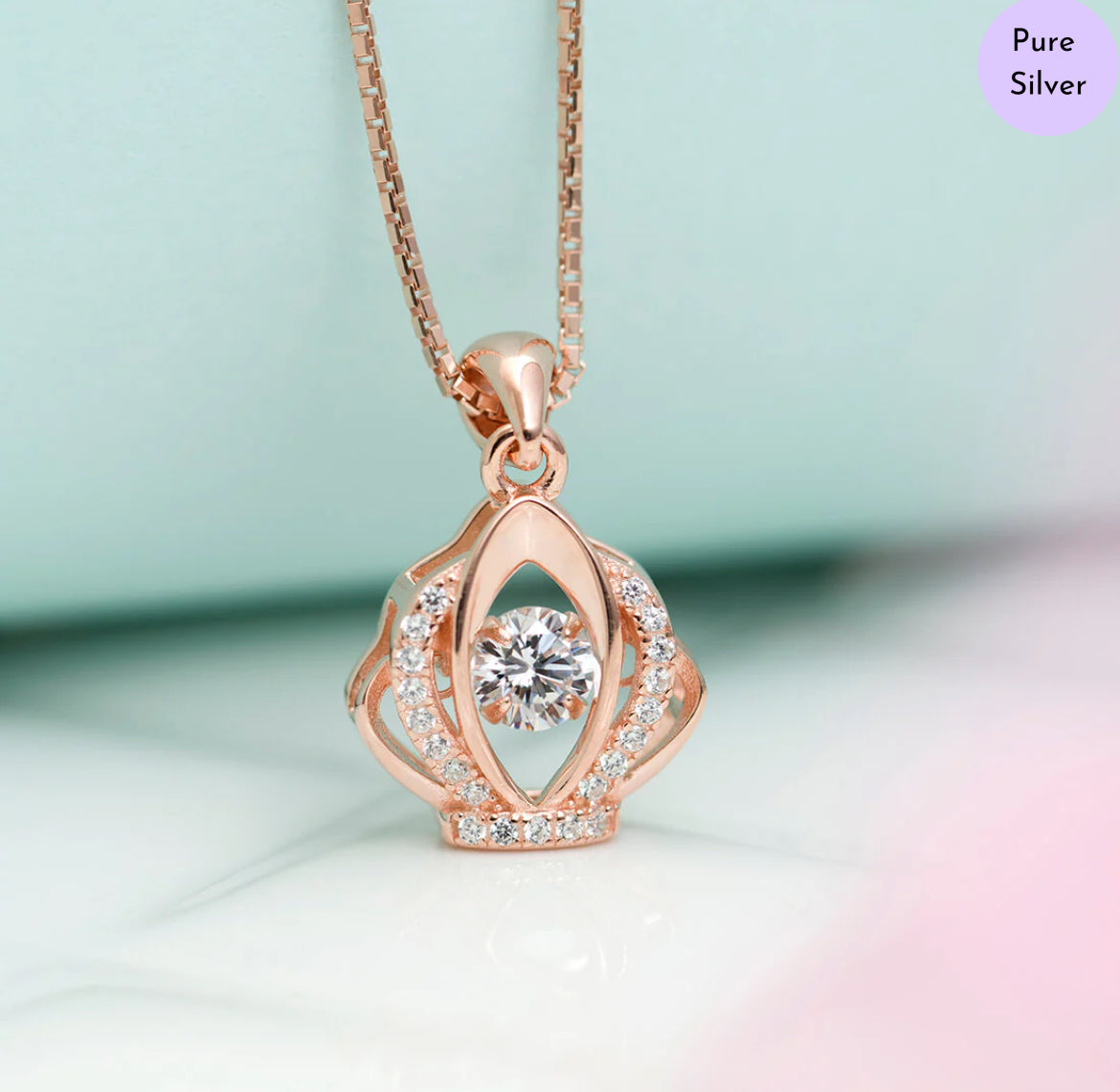 Crowned Elegance Rose Gold 925 Silver Necklace Chain