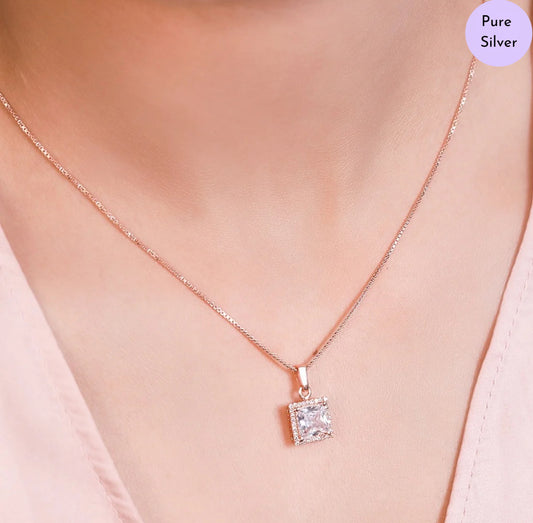 Square Symphony Rose Gold Plated 925 Silver Pendant with Chain