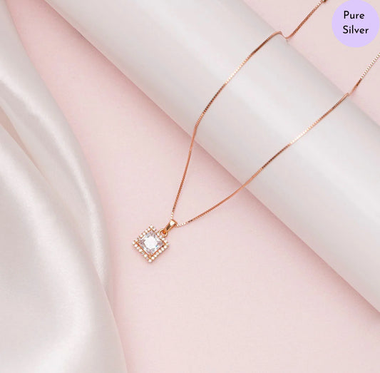 Square Symphony Rose Gold Plated 925 Silver Pendant with Chain
