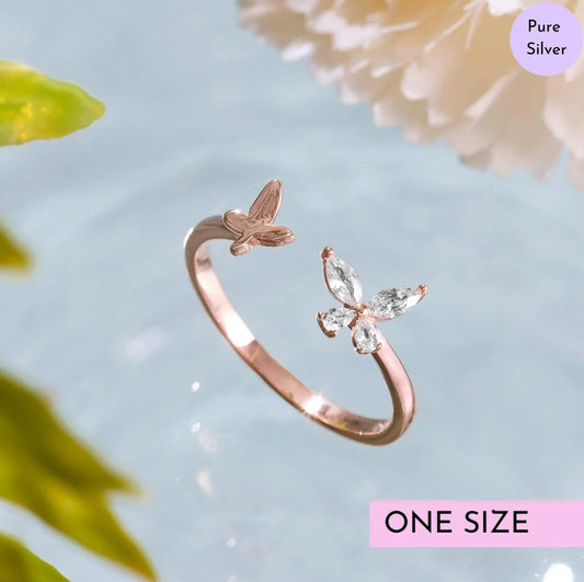 Blossom & Wings 925 Silver Ring in Rose Gold