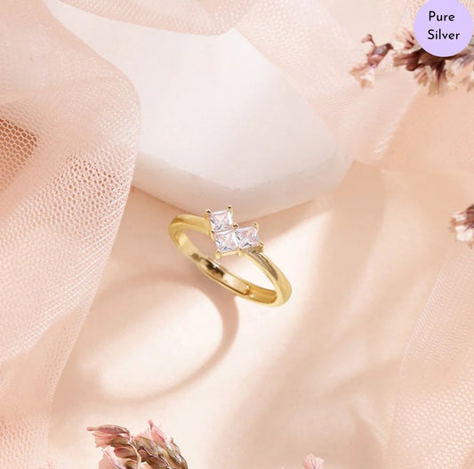 Golden Whispers Cubic Zirconia Gold-Plated 925 Sterling Silver Ring