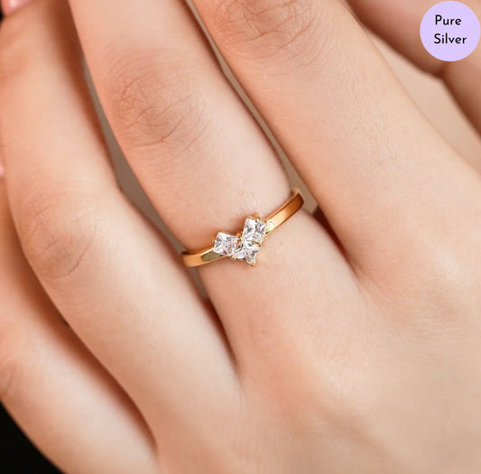 Golden Whispers Cubic Zirconia Gold-Plated 925 Sterling Silver Ring