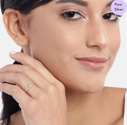 Branch of Grace CZ Studded Rose Gold 925 Silver Ring (Adjustable)