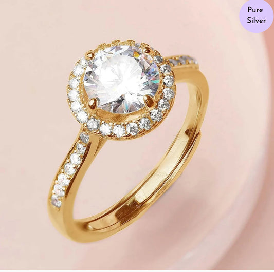 Dusky Gold Gold-Plated 925 Sterling Silver Solitaire Halo Ring