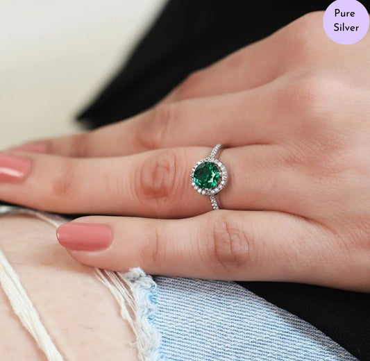 Evergreen Spark Halo CZ Studded Rhodium Plated 925 Sterling Silver Ring