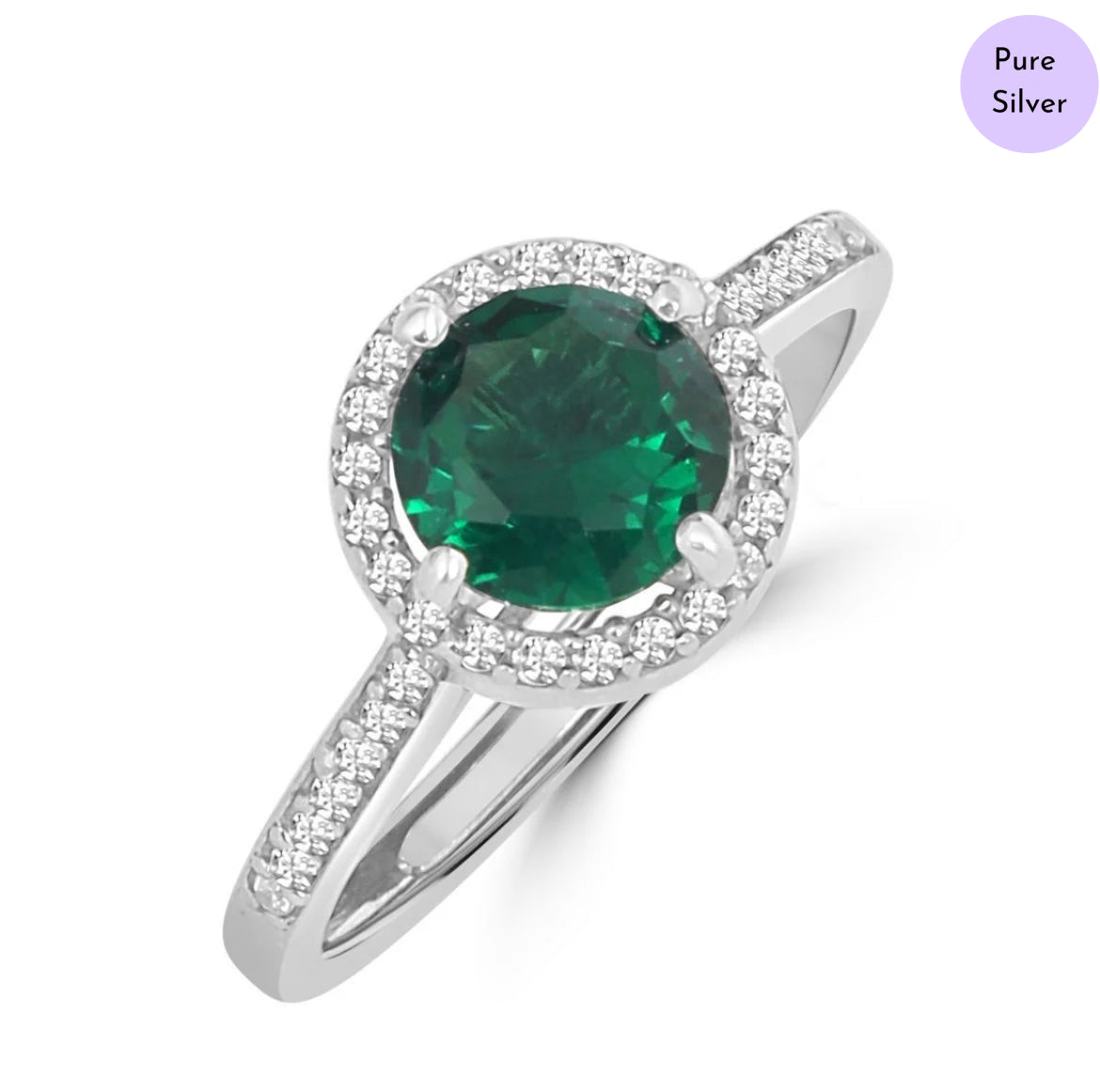 Evergreen Spark Halo CZ Studded Rhodium Plated 925 Sterling Silver Ring