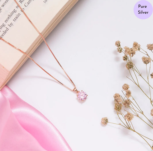 Pink Orbit Pendant Rose Gold Plated 925 Silver Pendant with Chain