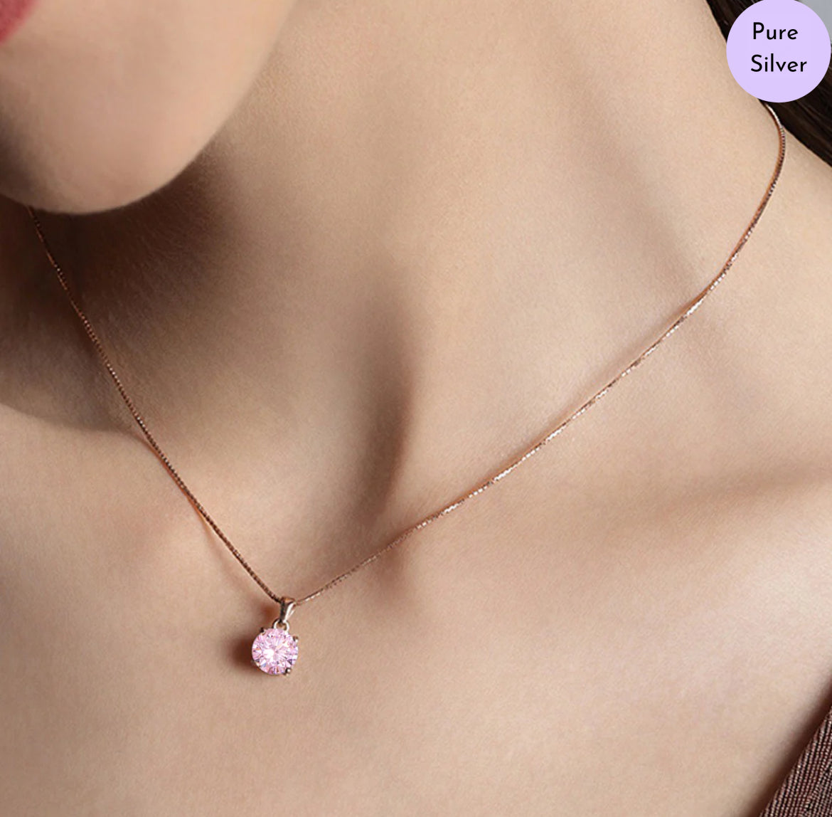 Pink Orbit Pendant Rose Gold Plated 925 Silver Pendant with Chain