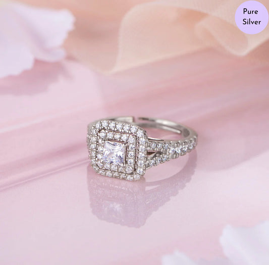 Reflections of Grace Rhodium-Plated 925 Sterling Silver CZ Ring (Adjustable)