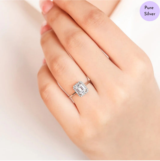 Halo Hexa CZ 925 Sterling Silver Ring (Adjustable)