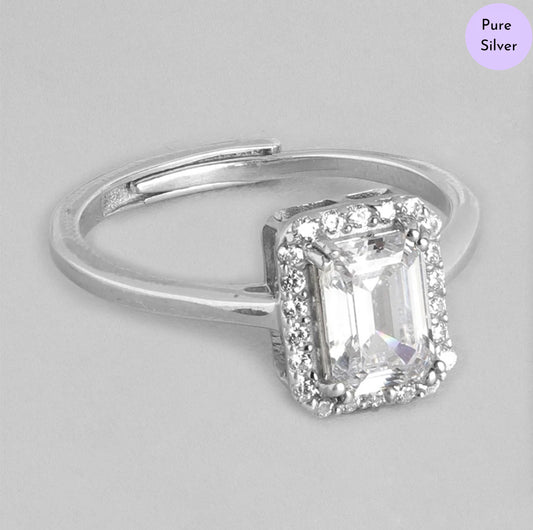 Halo Hexa CZ 925 Sterling Silver Ring (Adjustable)