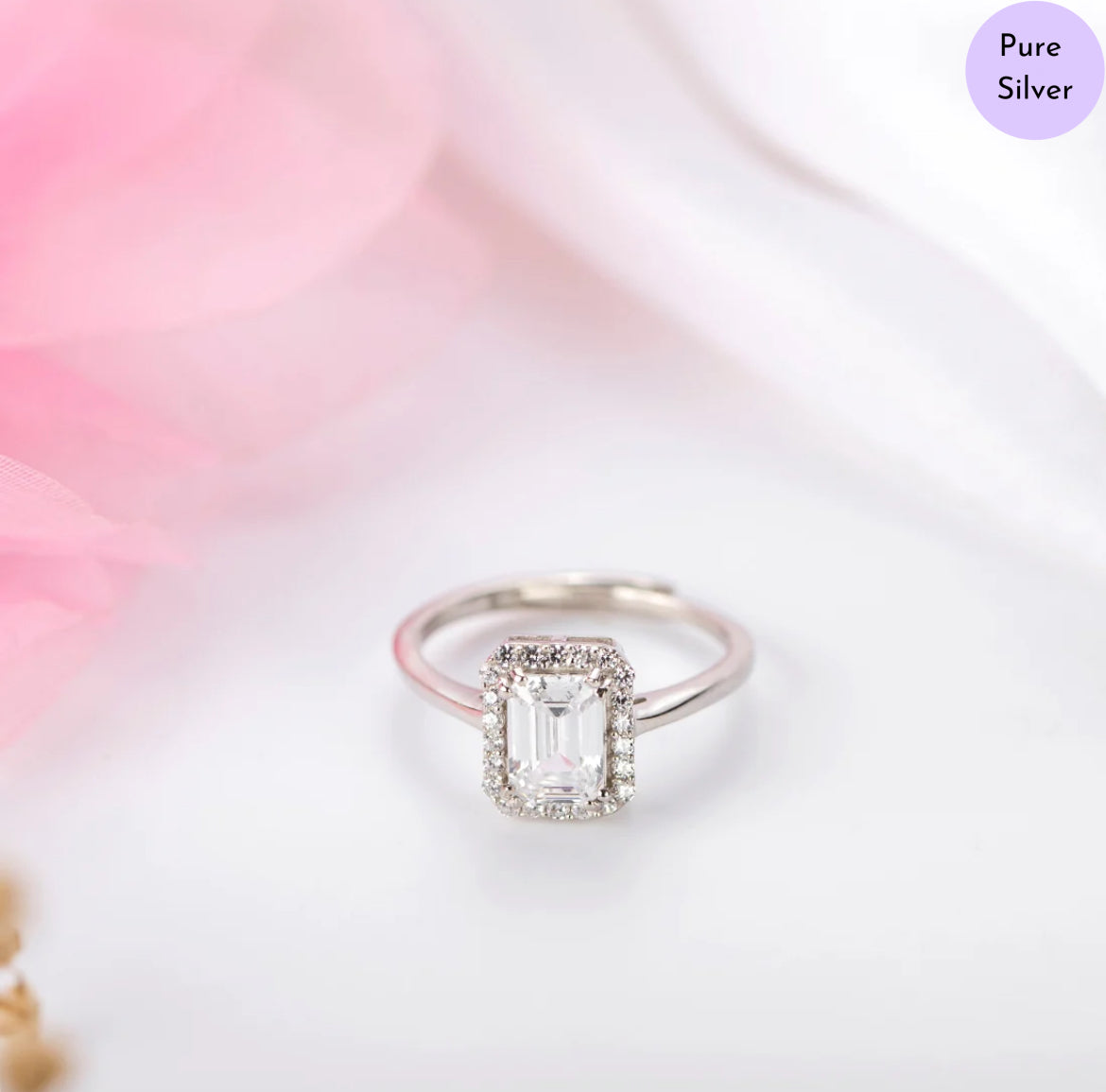Halo Hexa CZ 925 Sterling Silver Ring (Adjustable)