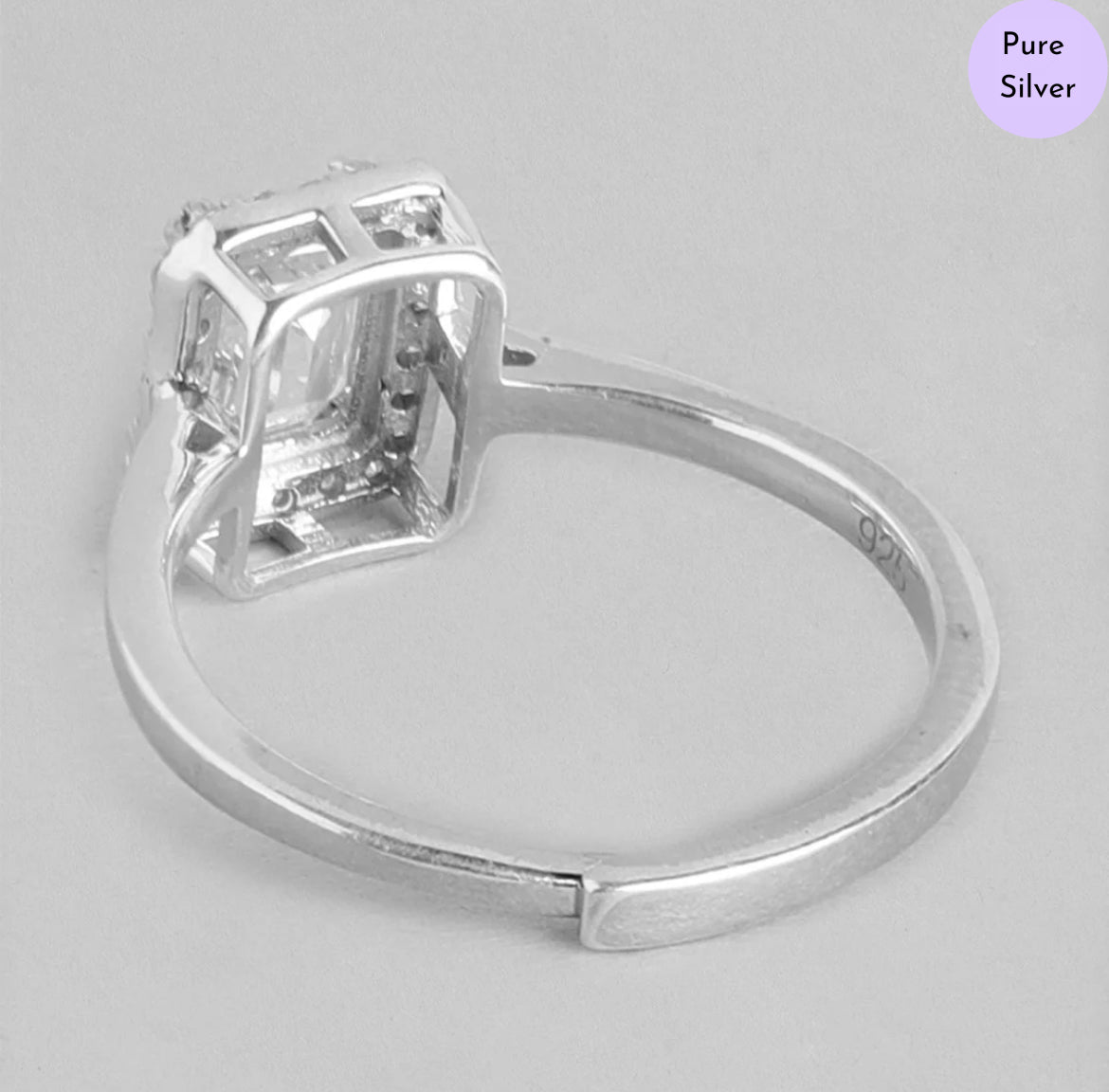 Halo Hexa CZ 925 Sterling Silver Ring (Adjustable)