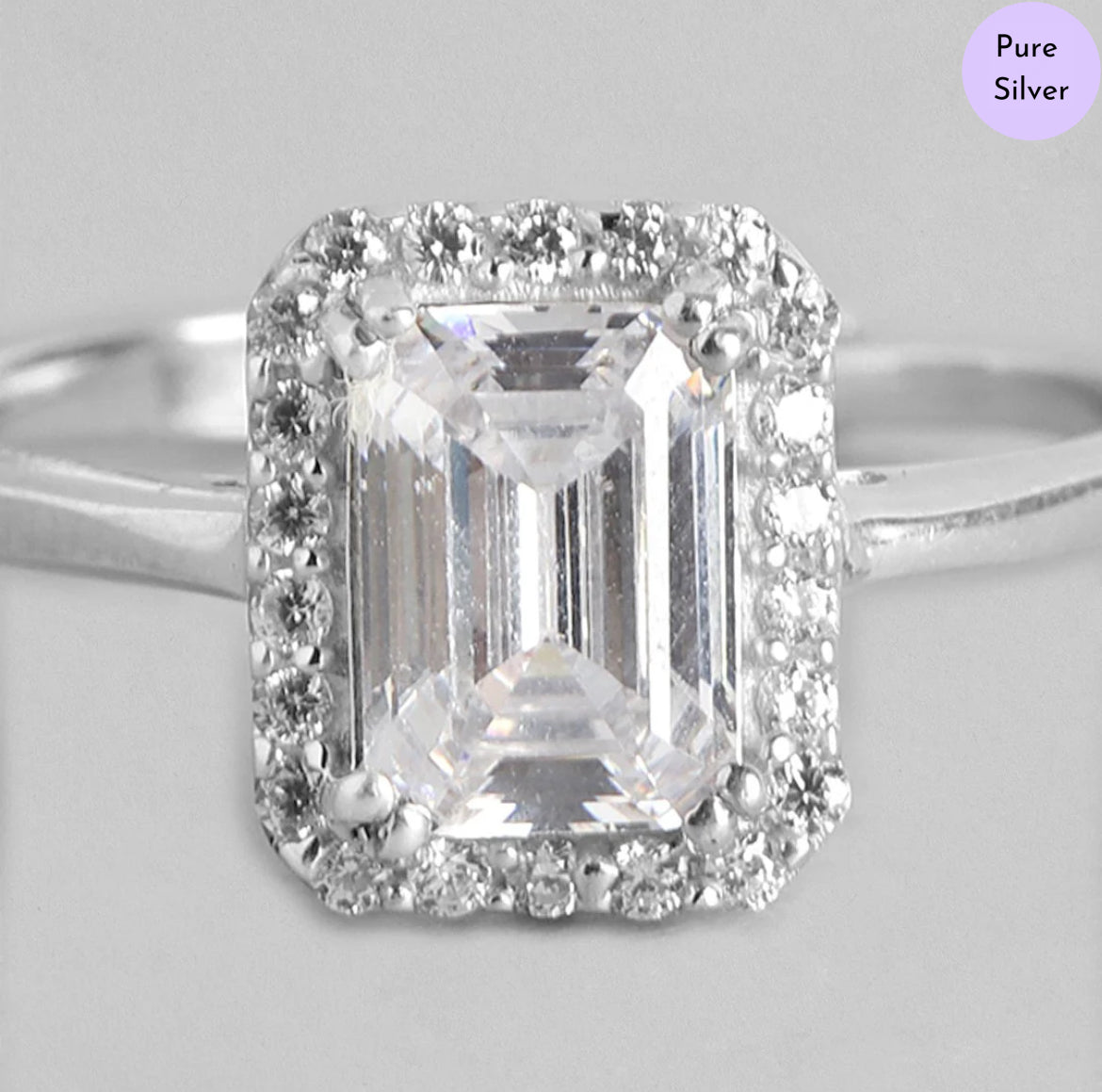 Halo Hexa CZ 925 Sterling Silver Ring (Adjustable)
