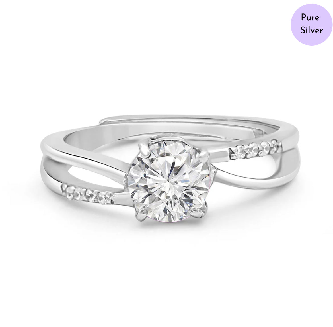 Whirlstone Charm Rhodium Plated 925 Sterling Silver Ring (Adjustable)