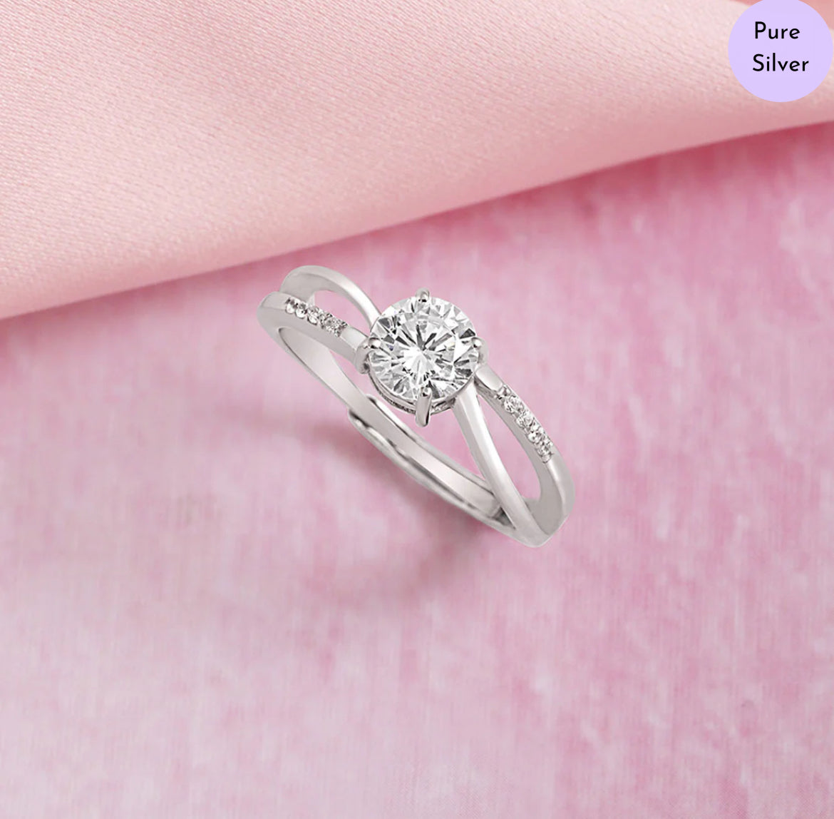 Whirlstone Charm Rhodium Plated 925 Sterling Silver Ring (Adjustable)
