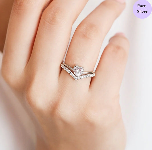 Dazzling Devotion Rhodium-Plated Heart CZ 925 Sterling Silver Ring (Adjustable)