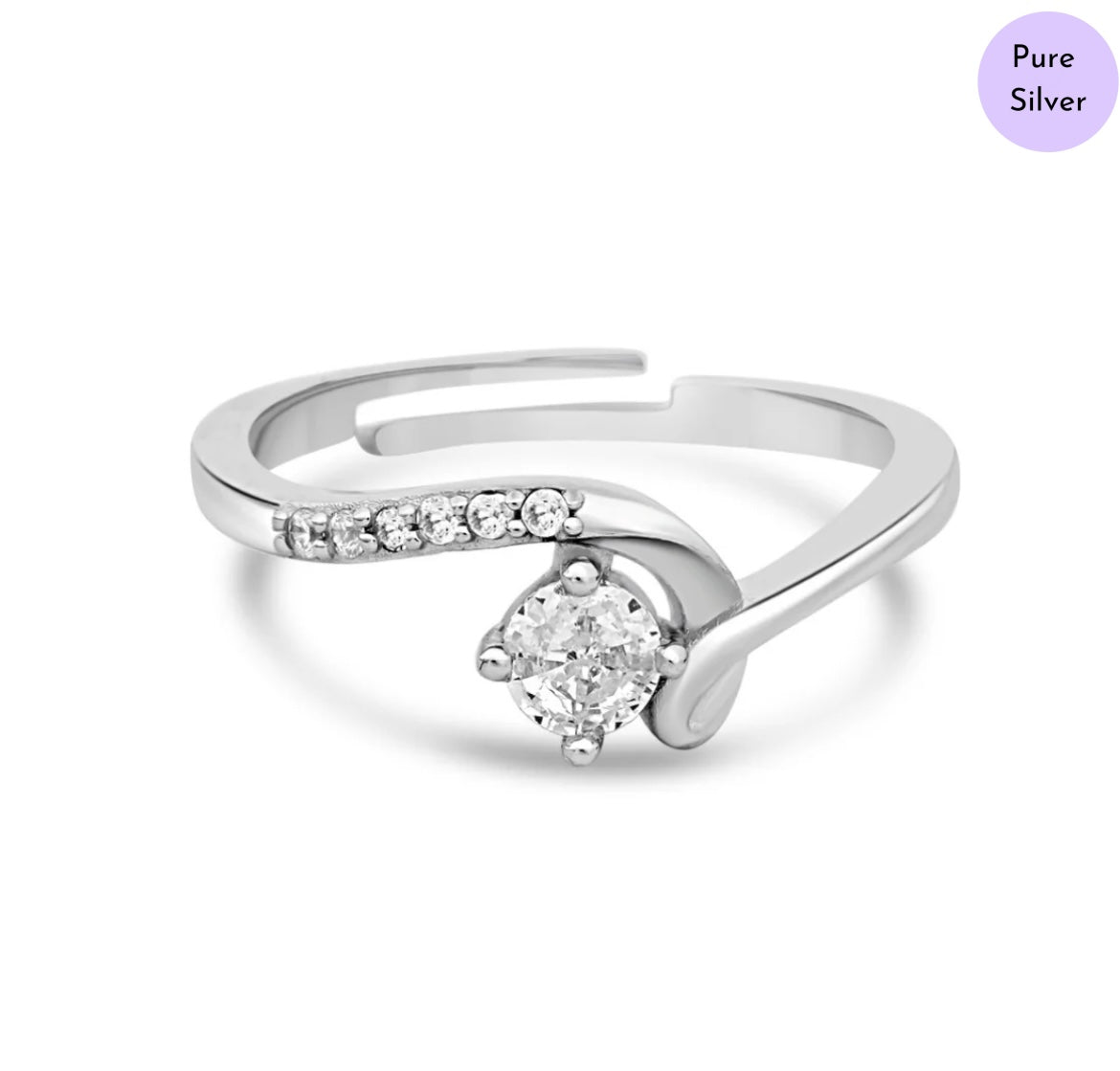 Glint Curve Rhodium Plated 925 Sterling Silver Ring