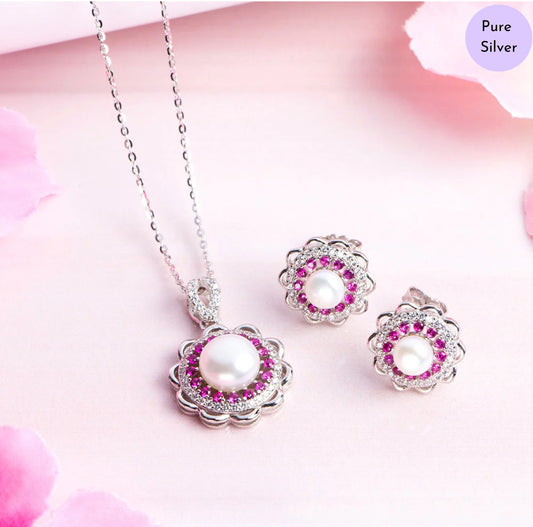 Royal Bloom Rhodium-Plated 925 Sterling Silver Jewelry Set