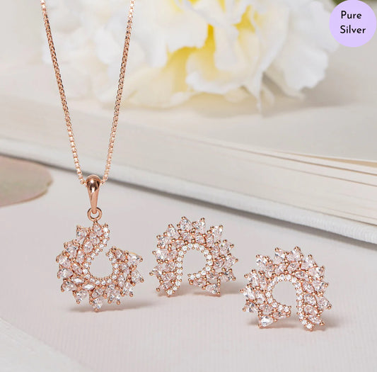 Amber Leaf Rose Gold-Plated 925 Sterling Silver Jewelry Set