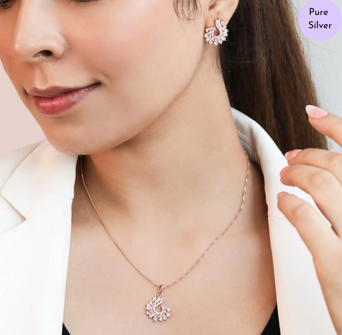 Amber Leaf Rose Gold-Plated 925 Sterling Silver Jewelry Set