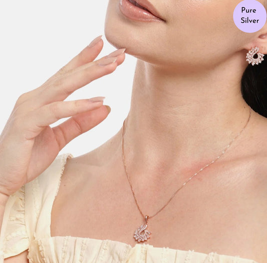 Amber Leaf Rose Gold-Plated 925 Sterling Silver Jewelry Set