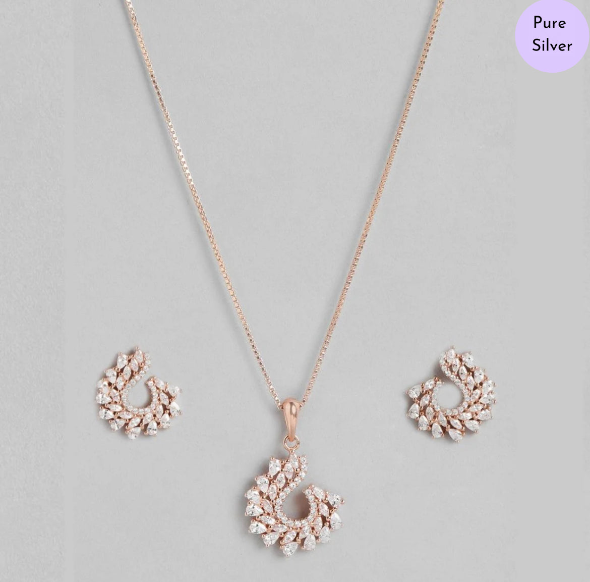 Amber Leaf Rose Gold-Plated 925 Sterling Silver Jewelry Set
