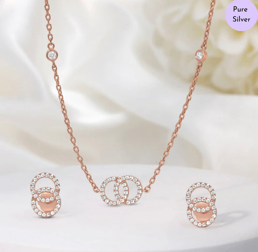 Willow Kiss Linked Rose Gold Plated 925 Silver Jewellery Set