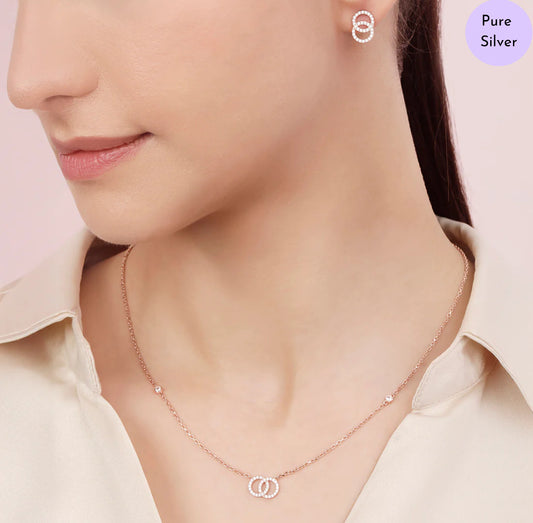 Willow Kiss Linked Rose Gold Plated 925 Silver Jewellery Set