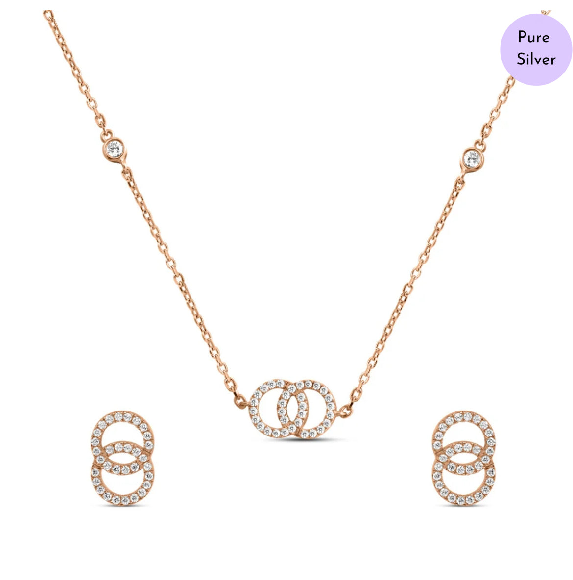 Willow Kiss Linked Rose Gold Plated 925 Silver Jewellery Set