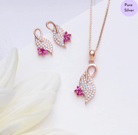 Peacock Glint Rose Gold Plated 925 Sterling Silver Jewellery Set