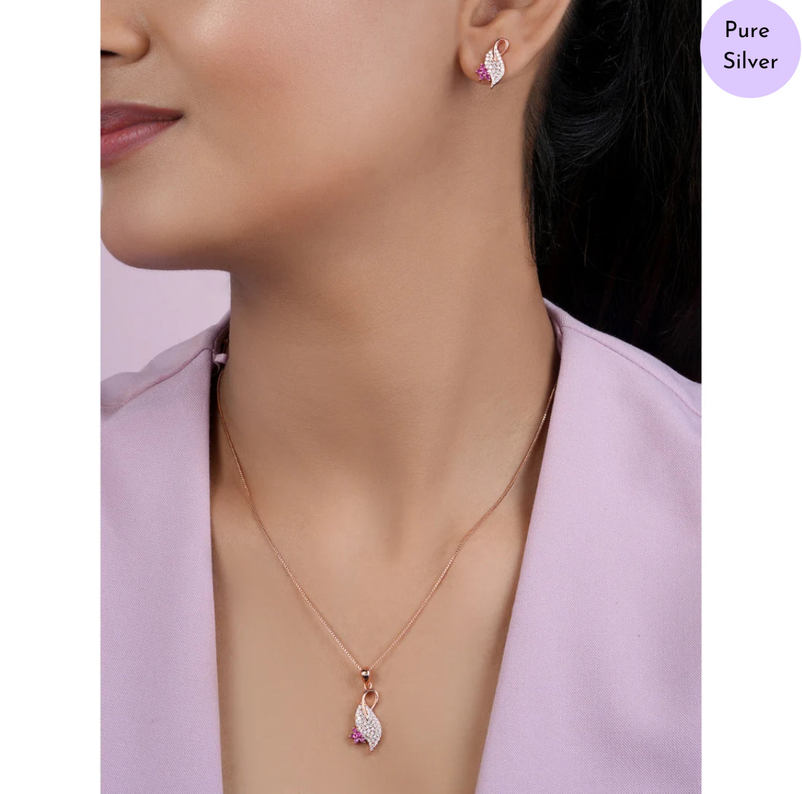 Peacock Glint Rose Gold Plated 925 Sterling Silver Jewellery Set