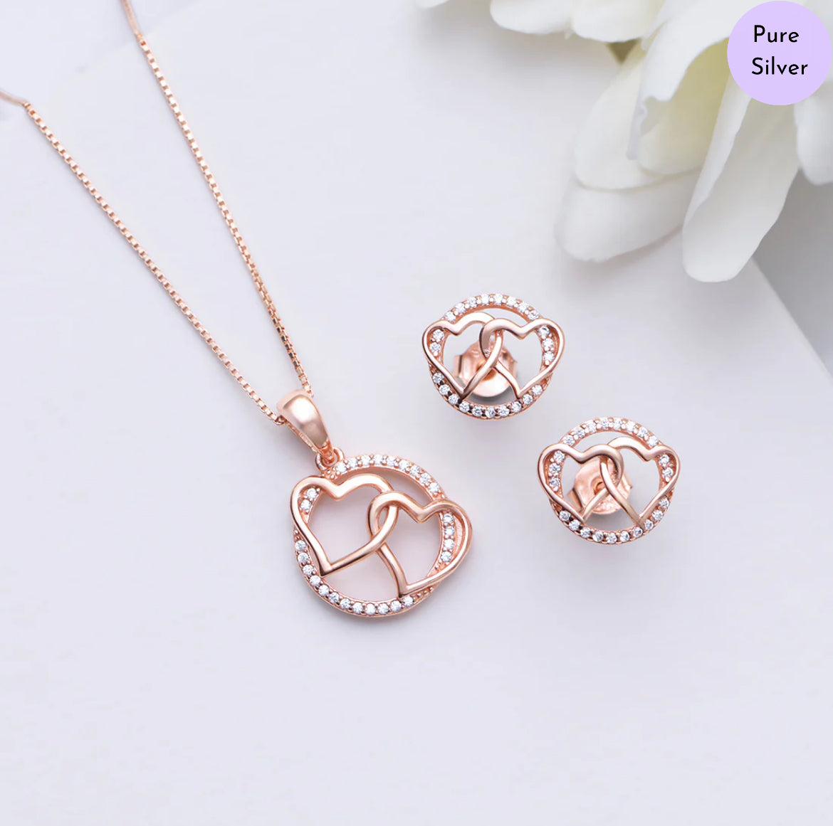 Aurora Crest Rose Gold Plated 925 Sterling Silver Jewelry Set