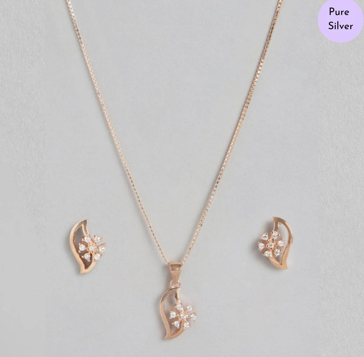 Radiant Tail 925 Sterling Silver Flower Pattern Jewelry Set