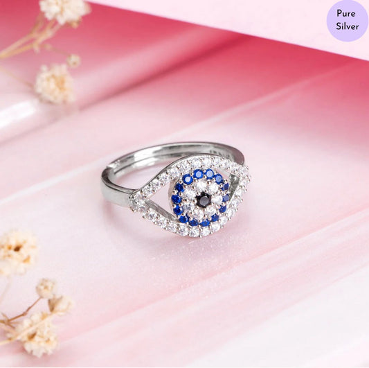 Eyes of Protection Rhodium-Plated CZ 925 Sterling Silver Ring