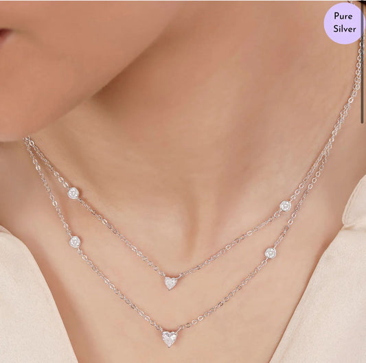 Heart Essence Rhodium Plated 925 Sterling Silver Necklace