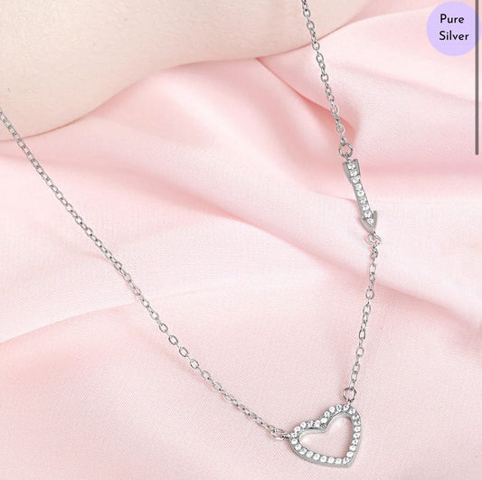 Myra Heart Rhodium Plated 925 Sterling Silver Charm Necklace