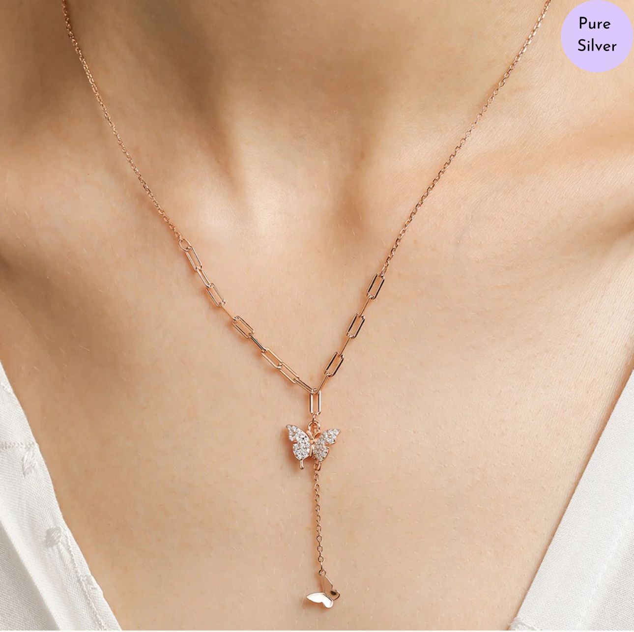 Rosaflora Rose Gold Plated 925 Sterling Silver Drop Necklace