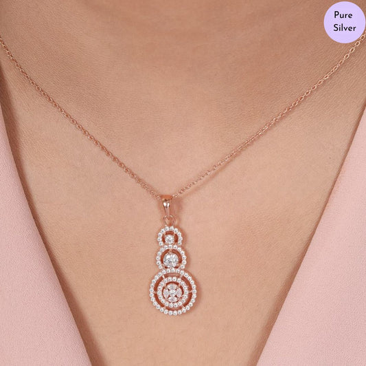 Eterna Circle Rose Gold Plated 925 Sterling Silver Pendant With Chain