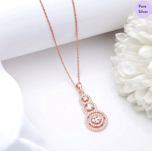 Eterna Circle Rose Gold Plated 925 Sterling Silver Pendant With Chain
